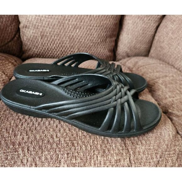 NWOT Okabashi Orthopedic womens Flip Flop Black Rubber Sandals Size M 6.5/7.5 - Picture 4 of 6